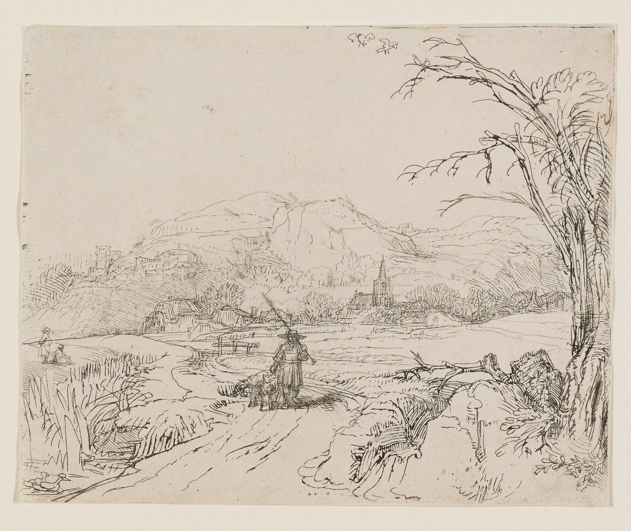 Landskap med jeger og hunder av Rembrandt van Rijn