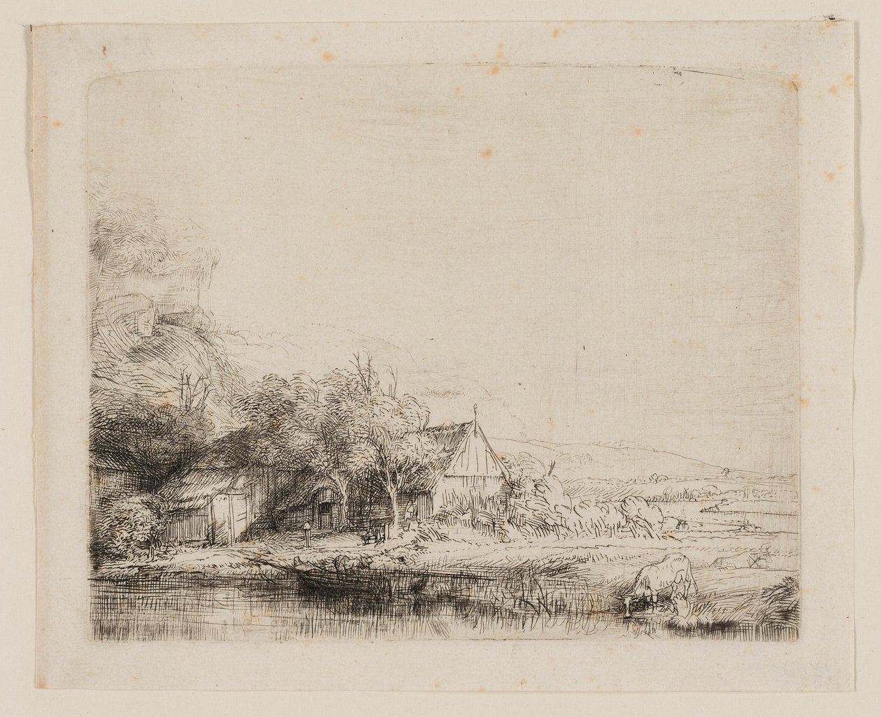 Landskap med en ku som drikker av Rembrandt van Rijn