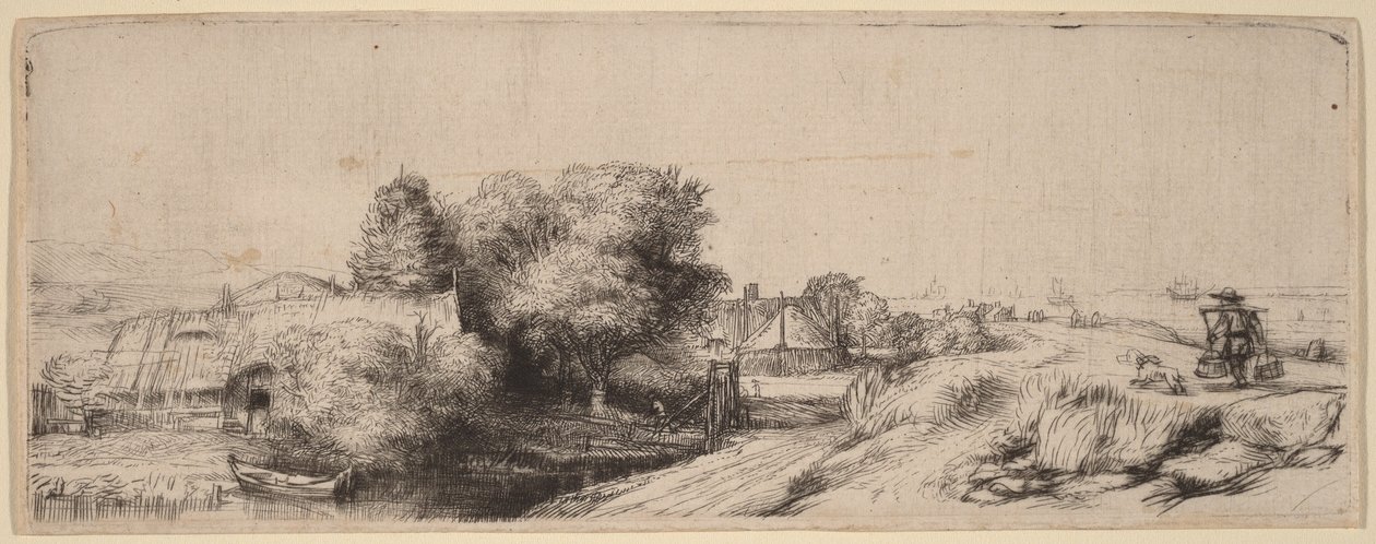 Landskap med en melkemann av Rembrandt van Rijn