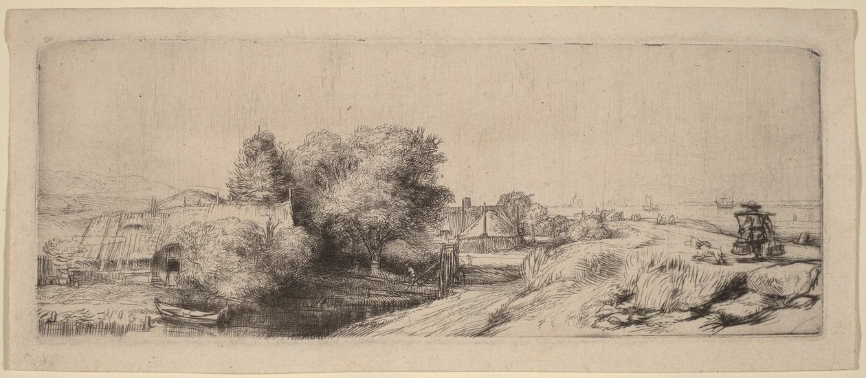 Landskap med en melkemann av Rembrandt van Rijn