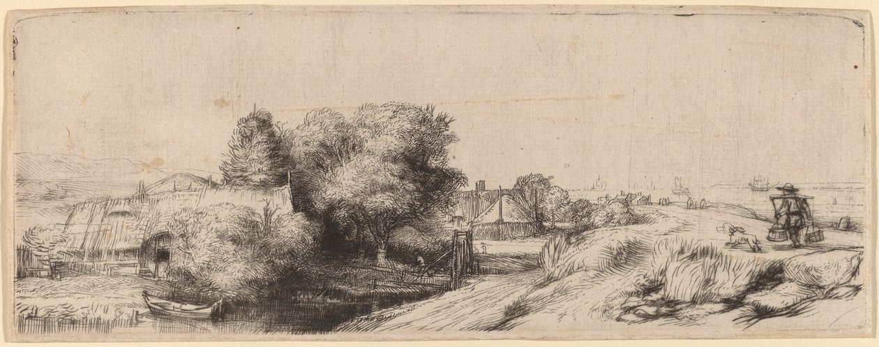 Landskap med en melkemann, ca. 1650. av Rembrandt van Rijn