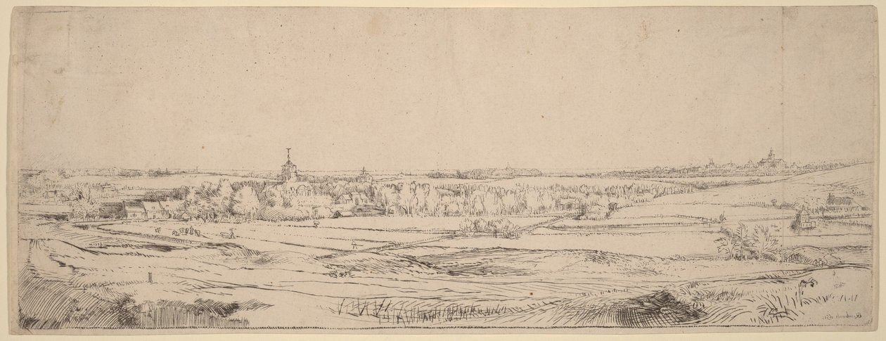 Landskap med utsikt mot Haarlem (Gullveierens eng) av Rembrandt van Rijn