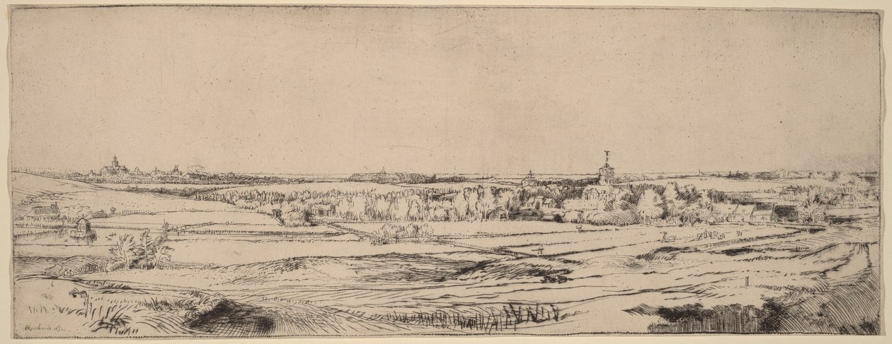 Landskap med utsikt mot Haarlem (Gullveierens eng) av Rembrandt van Rijn