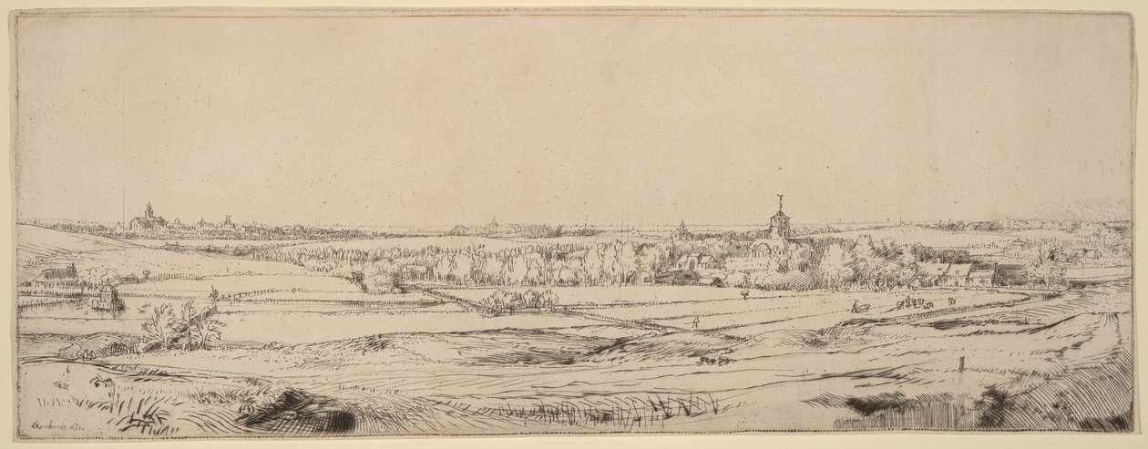 Landskap med utsikt mot Haarlem (Gullveierens eng) av Rembrandt van Rijn