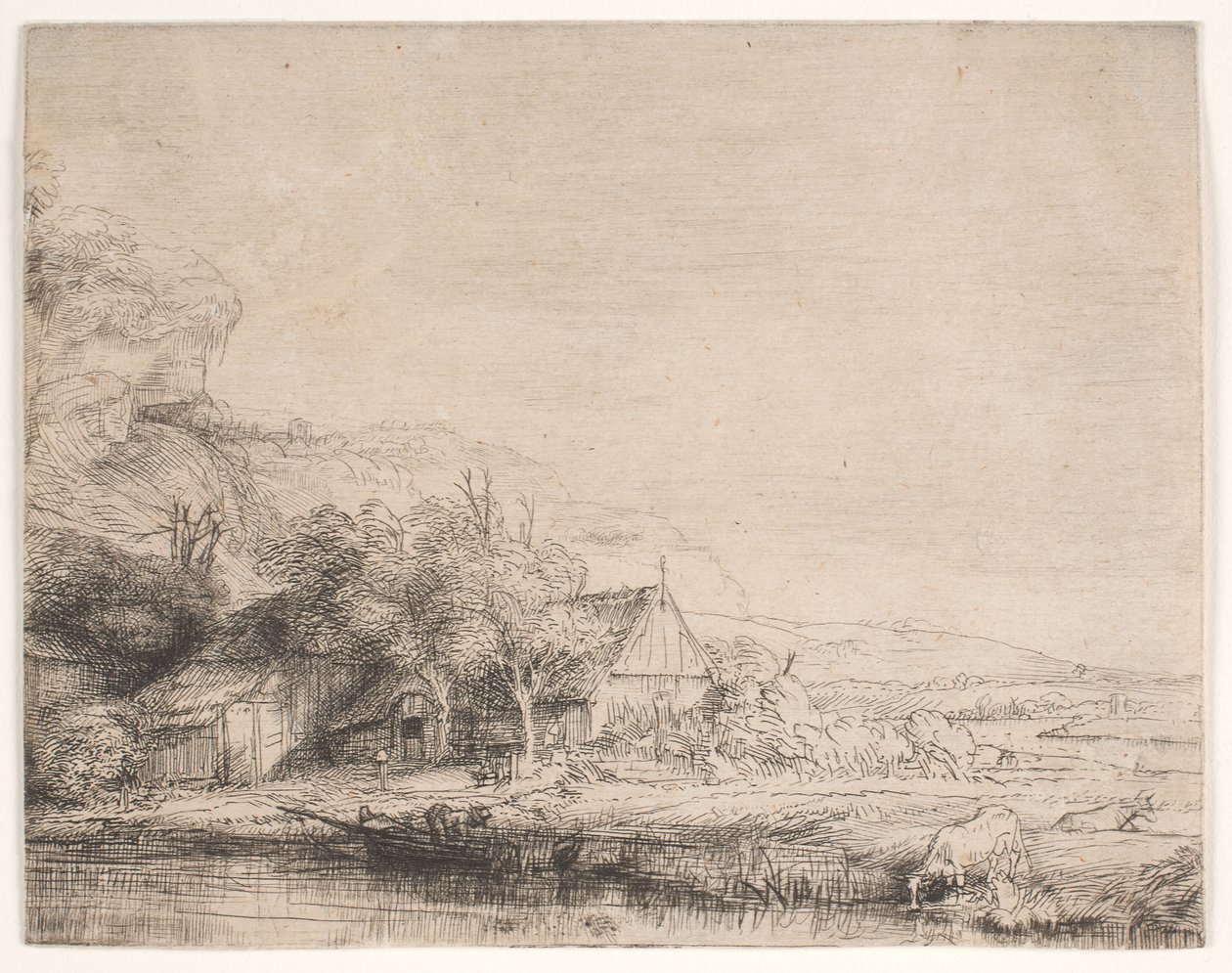 Landskap med en ku som drikker av Rembrandt van Rijn