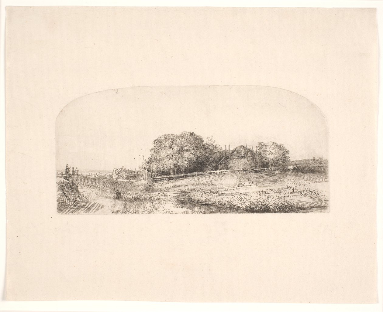 Landskap med en høylåve og en sauflokk av Rembrandt van Rijn