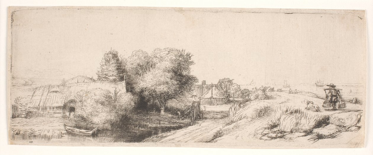 Landskap med en melkemann av Rembrandt van Rijn