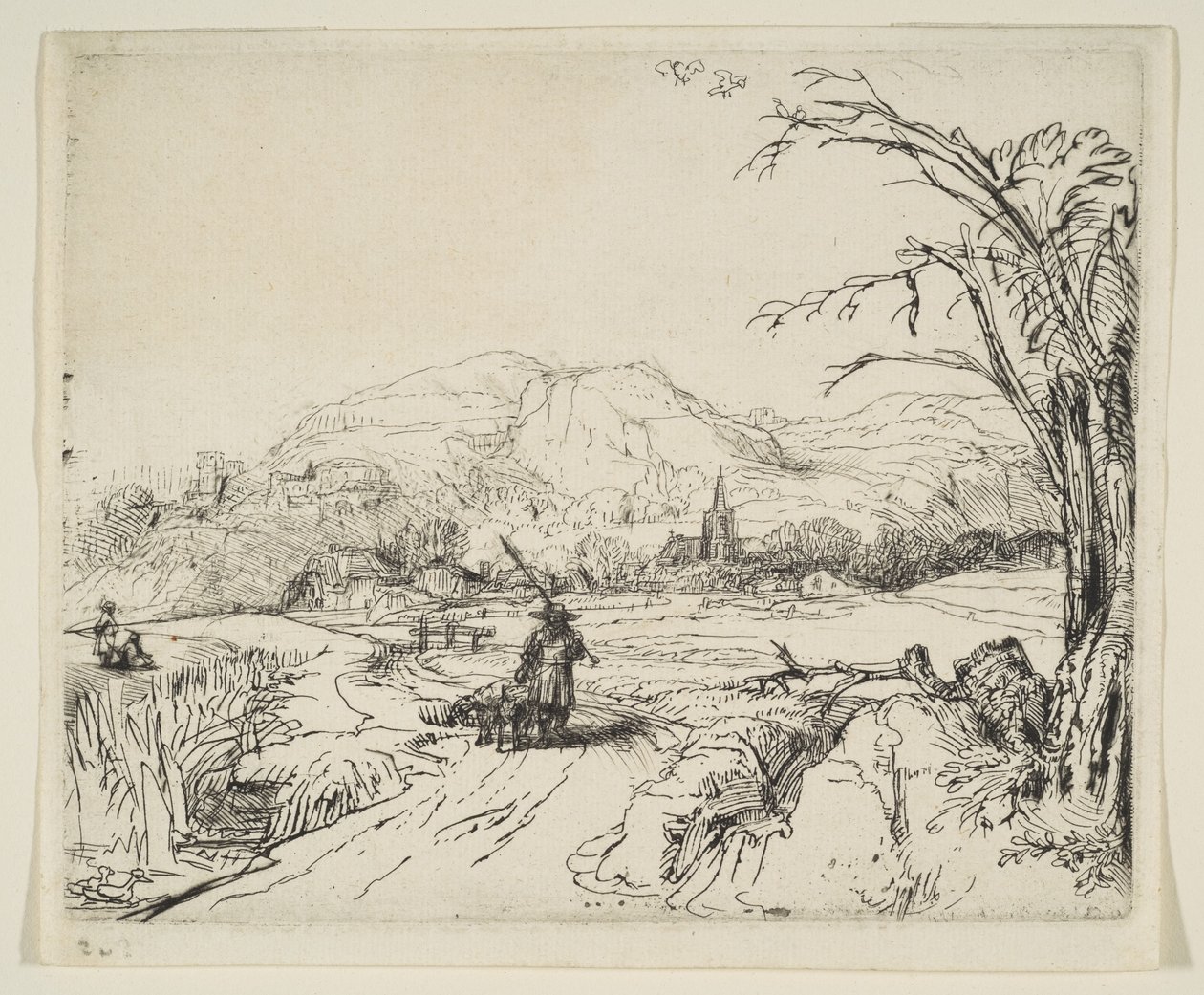 Landskap med en gjeter og en hund, ca. 1653. av Rembrandt van Rijn
