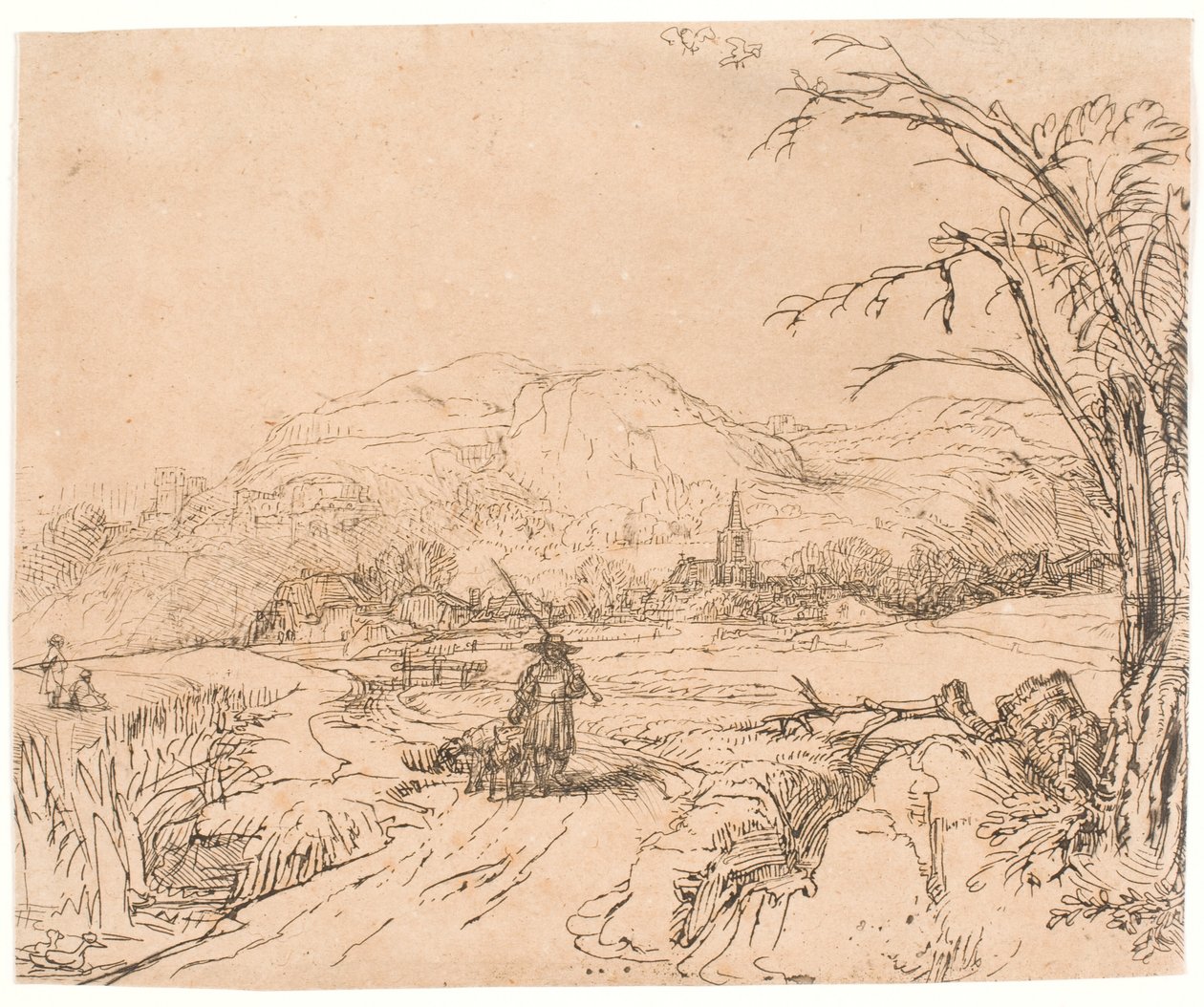 Landskap med en sportsmann og hunder av Rembrandt van Rijn