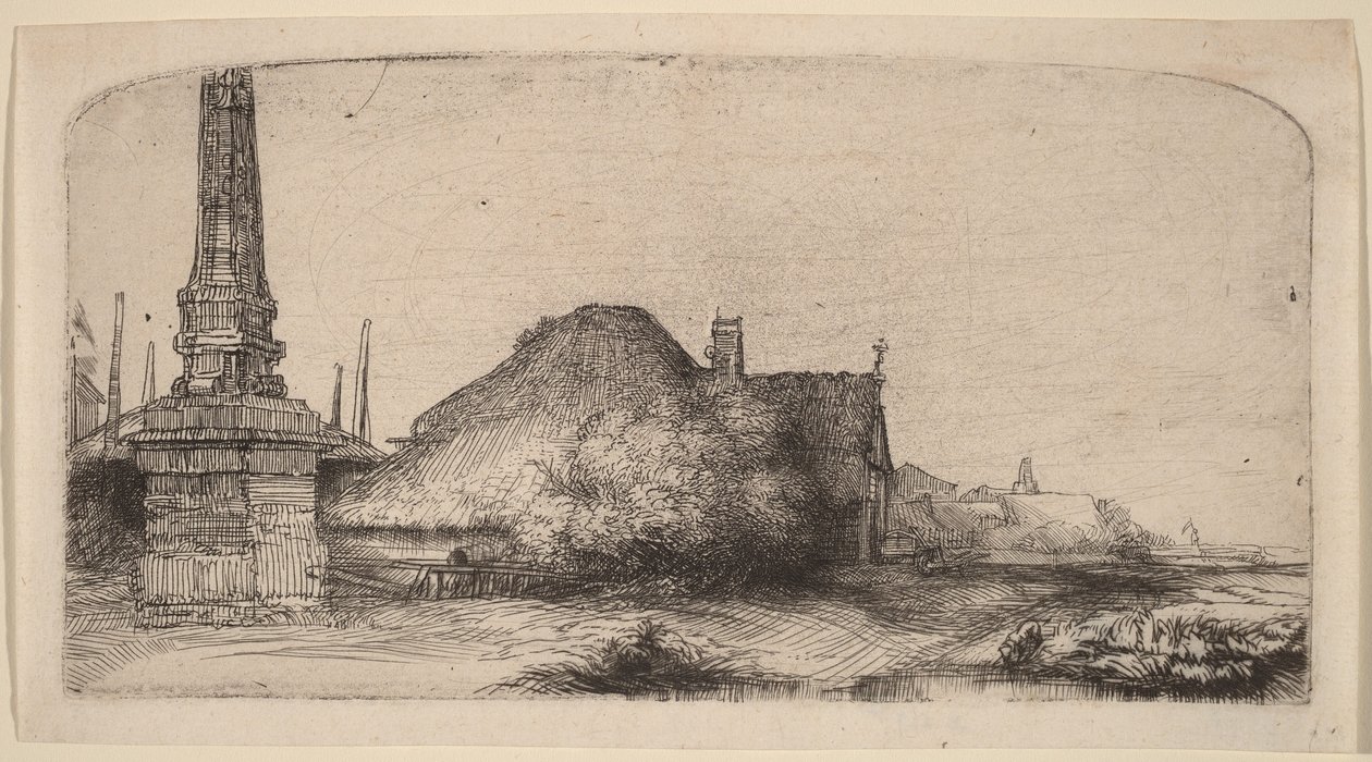 Landskap med en obelisk av Rembrandt van Rijn