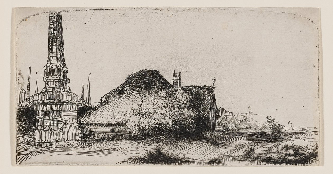 Landskap med en obelisk av Rembrandt van Rijn