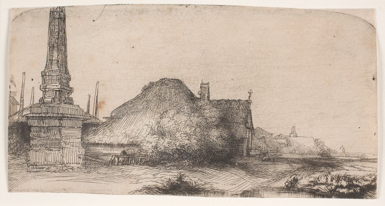 Landskap med en obelisk av Rembrandt van Rijn