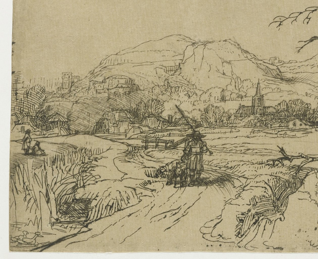 Landskap med en sportsmann og hunder av Rembrandt van Rijn