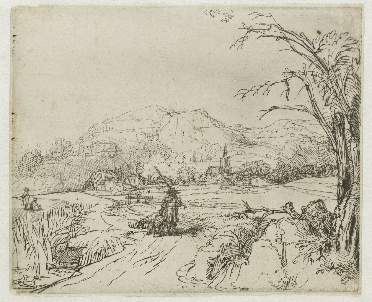 Landskap med en sportsmann og hunder av Rembrandt van Rijn