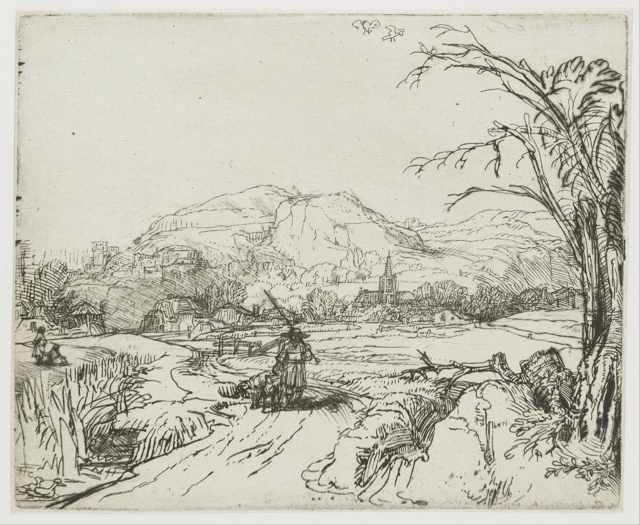 Landskap med en sportsmann og hunder av Rembrandt van Rijn