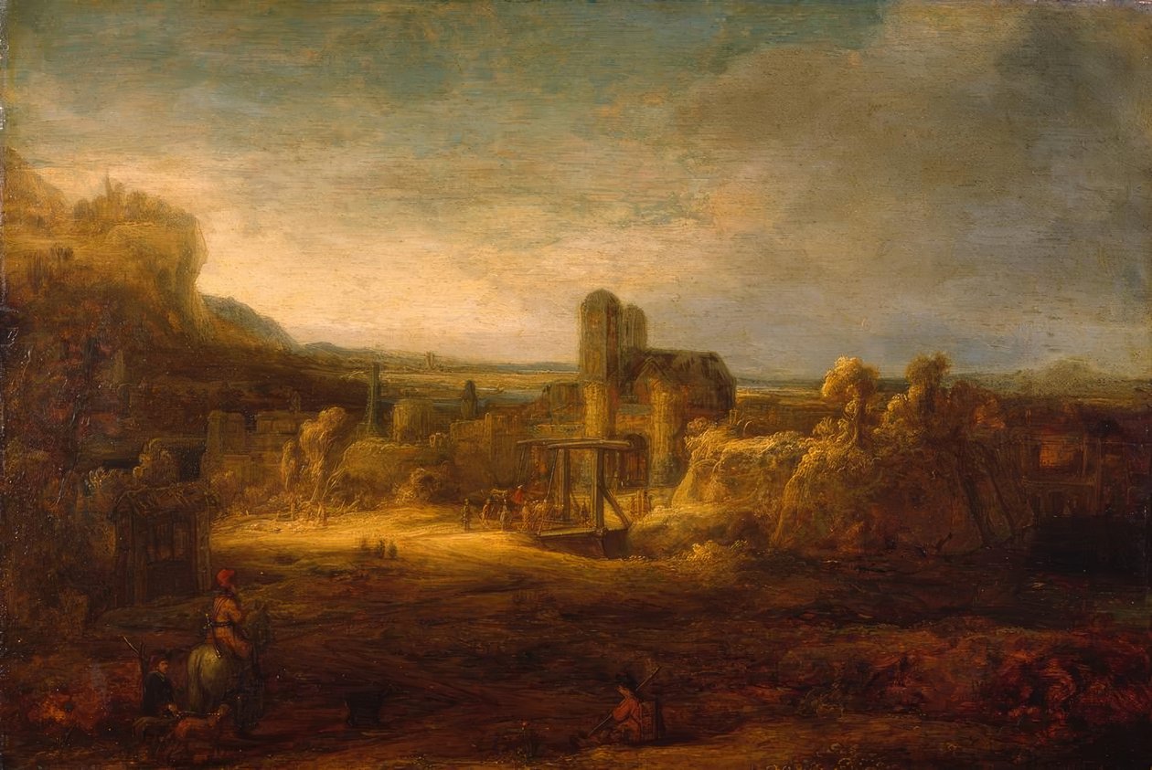 Landskap med vindebro av Rembrandt van Rijn