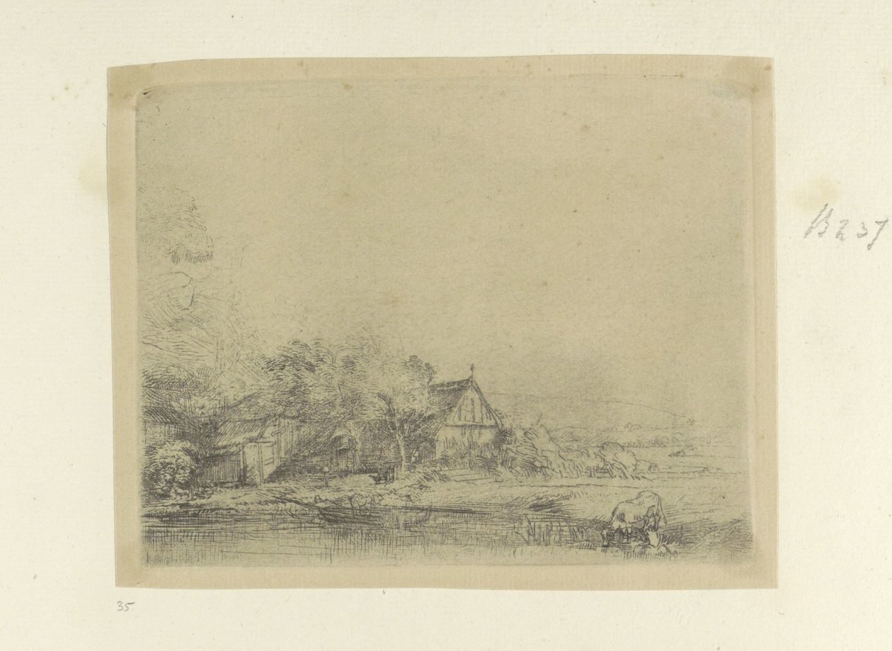 Landschap met drinkende koe Samling av åttifem originaltrykk (serietittel) av Rembrandt van Rijn