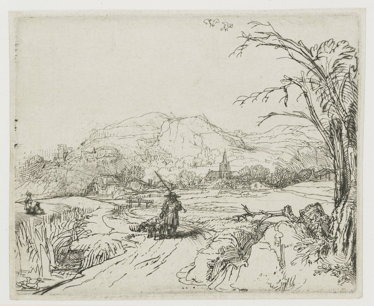 Landskap med sauehyrde og hunder («Den lille jegeren») av Rembrandt van Rijn