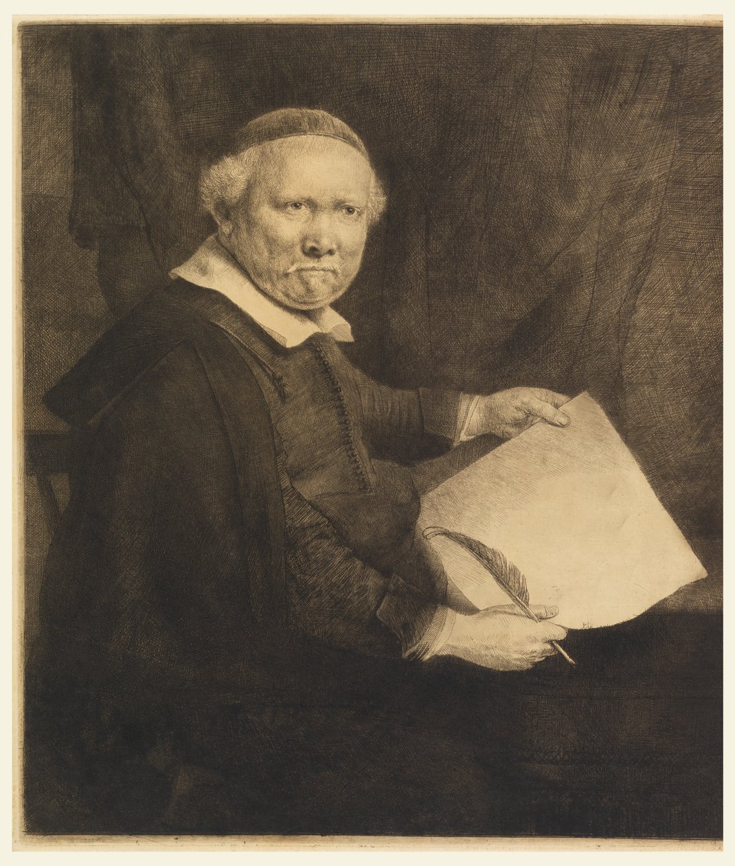 Lieven Willemsz van Coppenol, forfattermester ("Den store Coppenol") av Rembrandt van Rijn