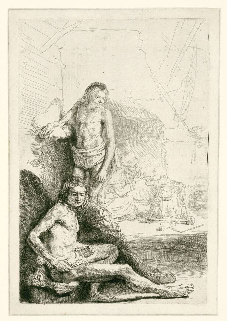 Mannlig nakenfigur, sittende og stående av Rembrandt van Rijn