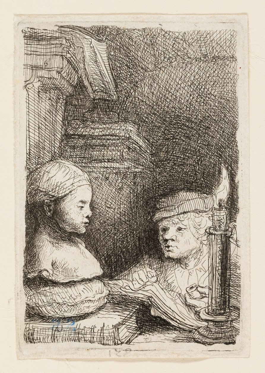 Mann tegner fra en rollebesetning av Rembrandt van Rijn