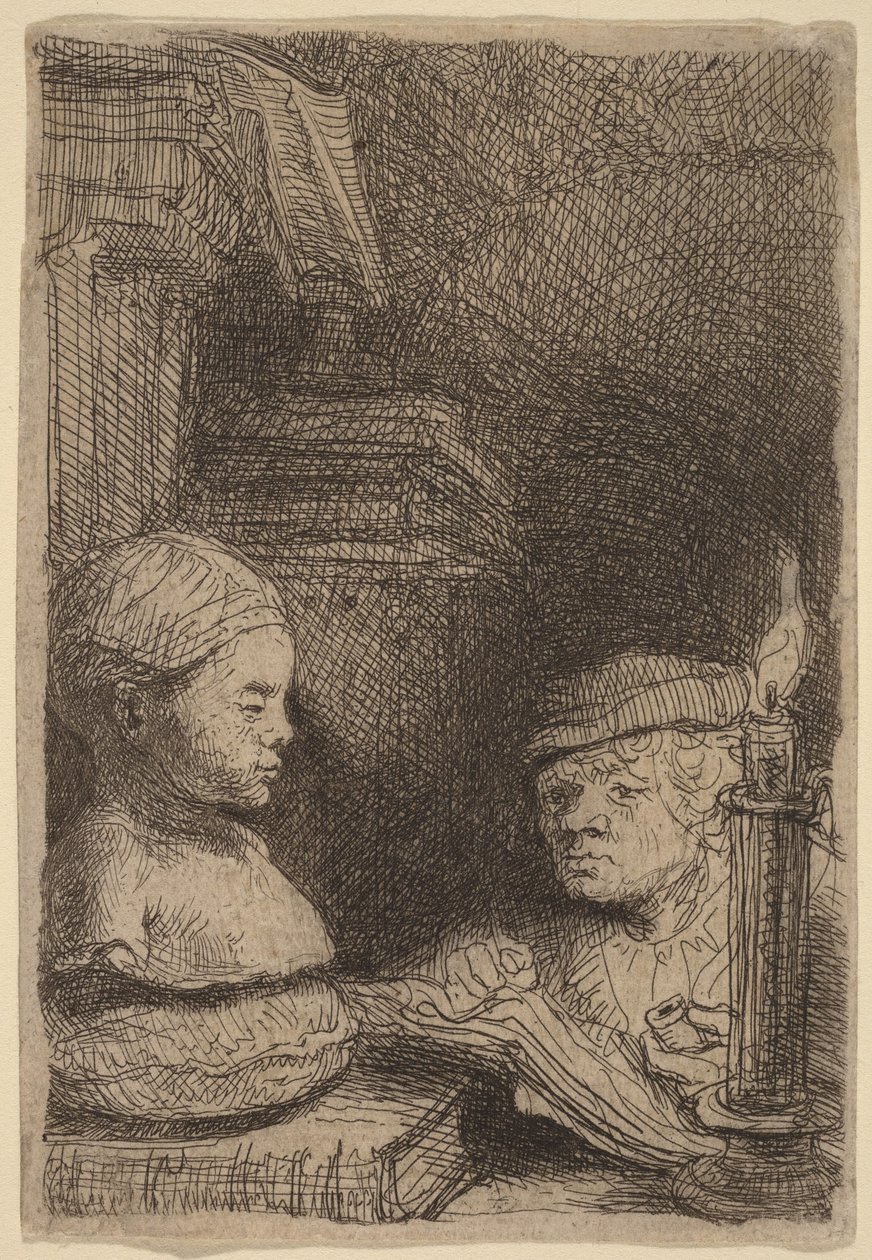 Mann som tegner etter en avstøpning av Rembrandt van Rijn