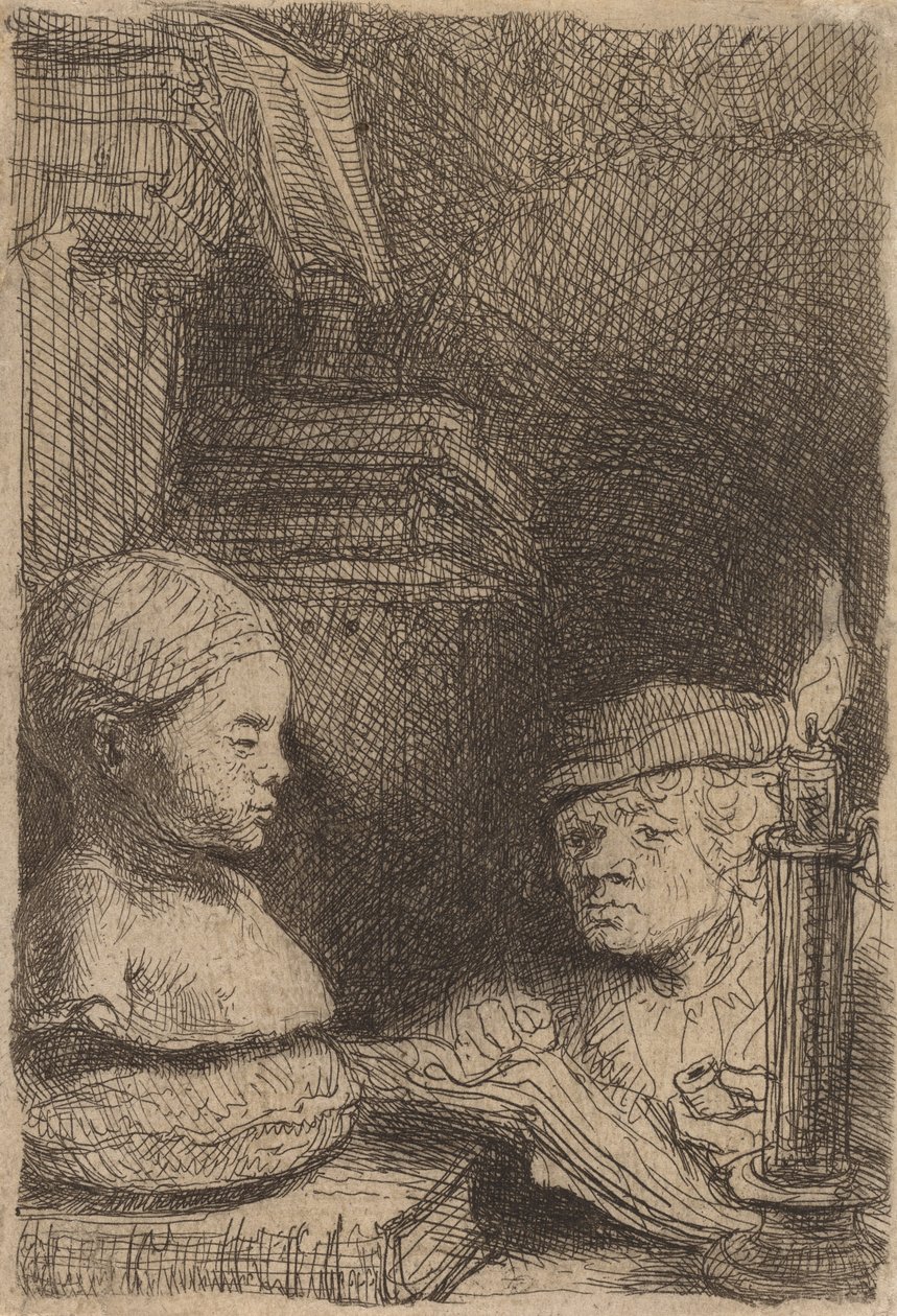 Mann tegner fra en rollebesetning, ca. 1641. av Rembrandt van Rijn