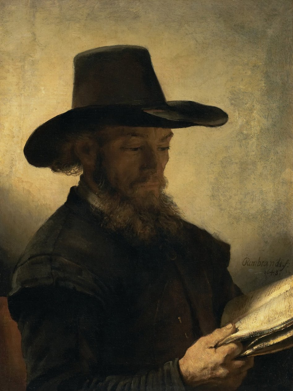 Mann som leser, ca. 1648 av Rembrandt van Rijn