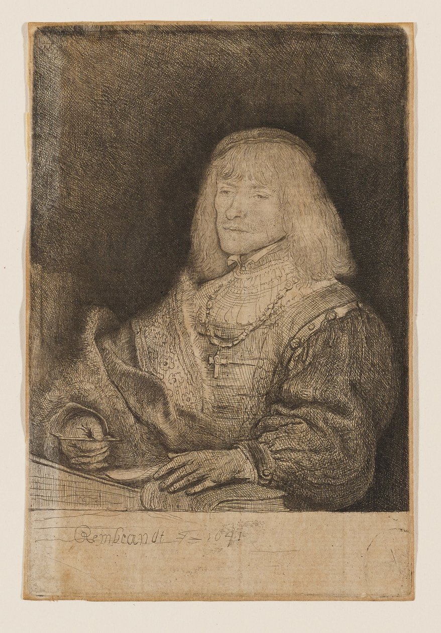 Mann ved skrivebordet, iført kors og kjede av Rembrandt van Rijn