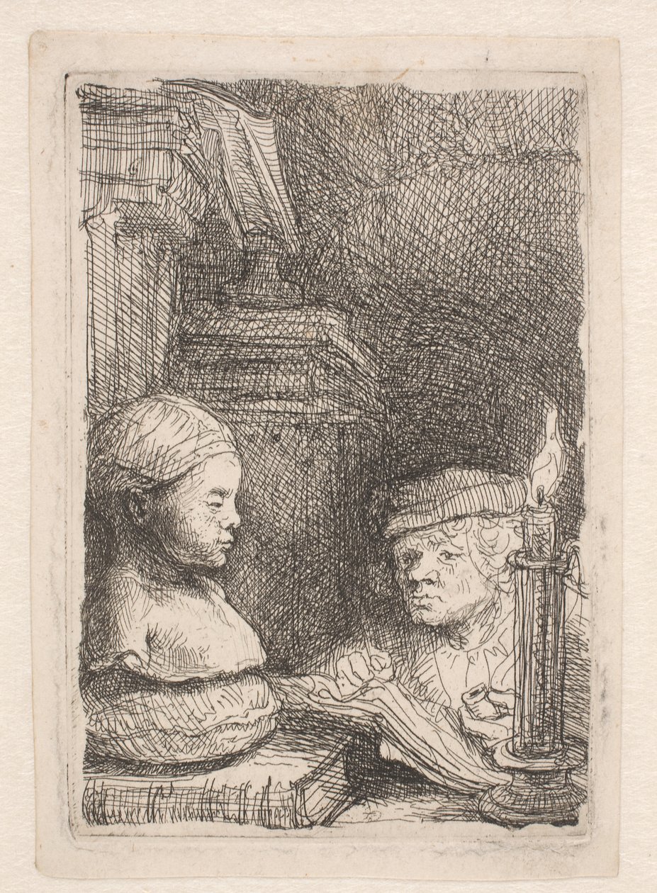 Mann som tegner etter en avstøpning av Rembrandt van Rijn