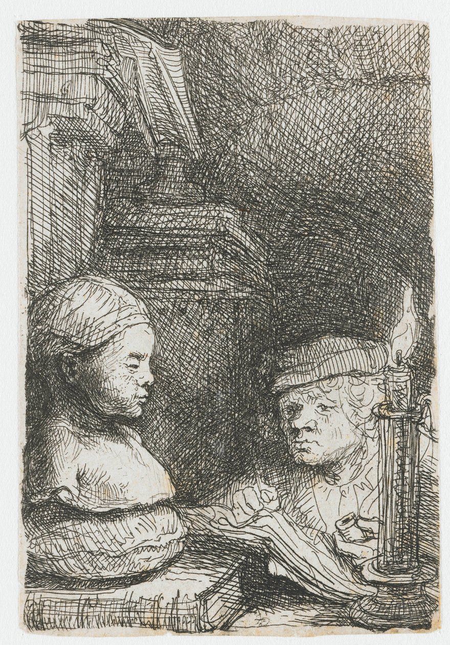 Mann som tegner etter en avstøpning av Rembrandt van Rijn
