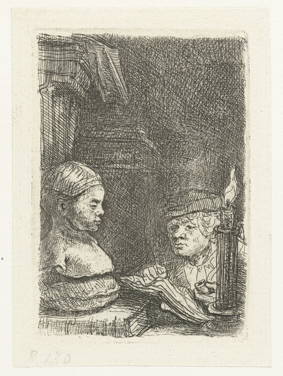 Mann som tegner etter en avstøpning av Rembrandt van Rijn