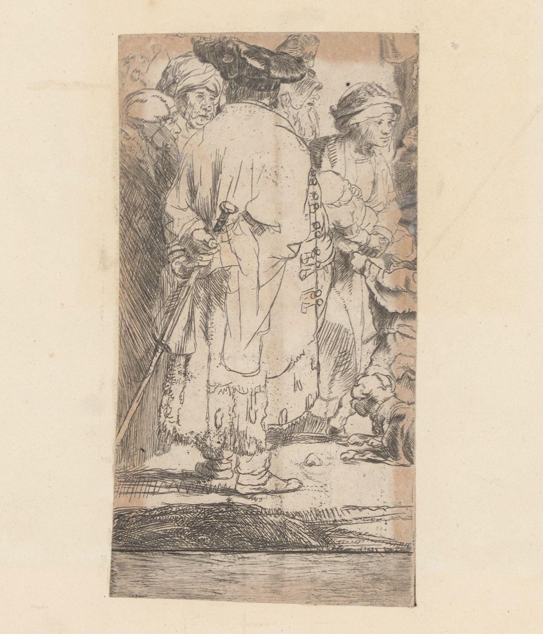 Mann i kappe, sett bakfra Hundre Gulden bilde av Rembrandt van Rijn