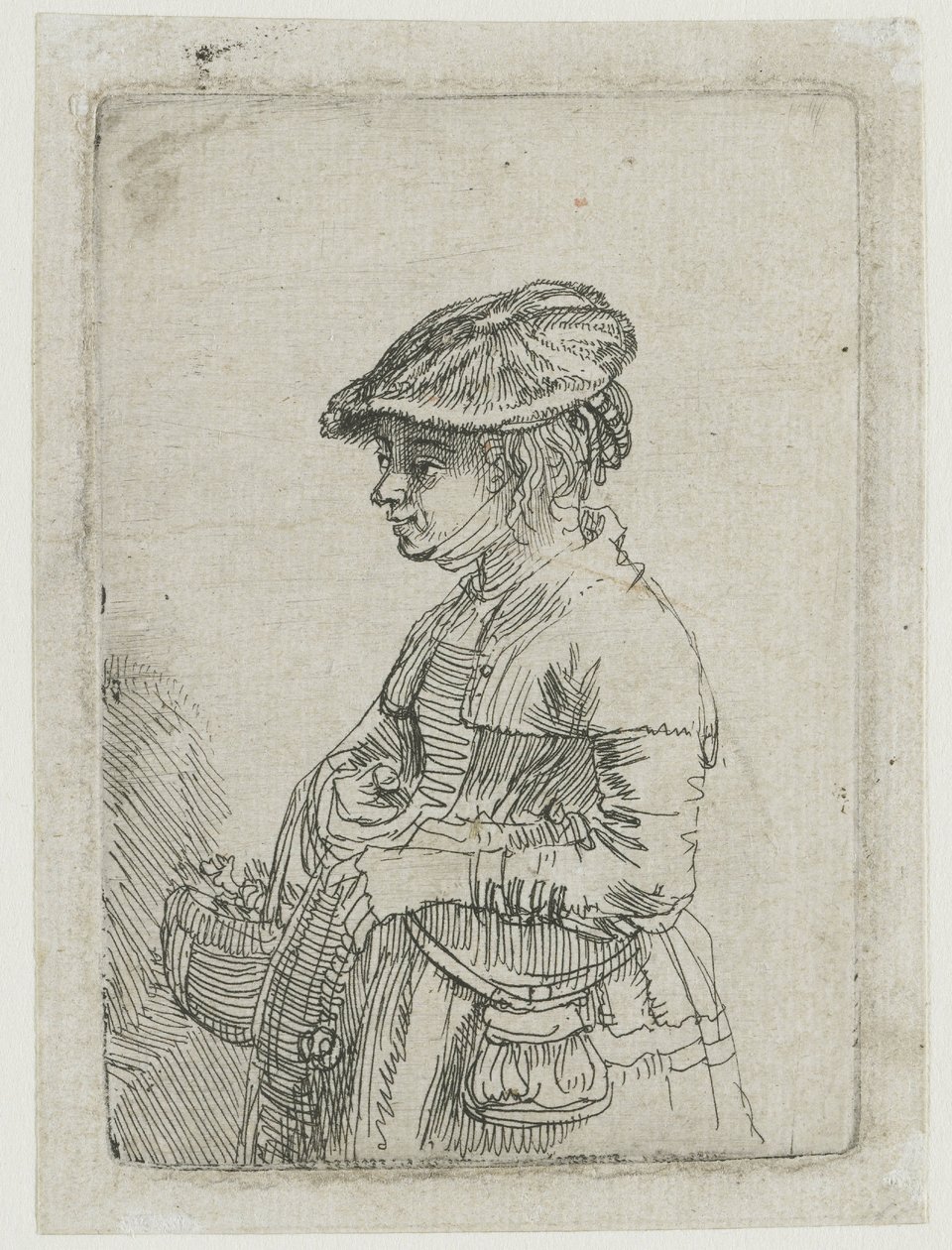 Jente med kurv av Rembrandt van Rijn