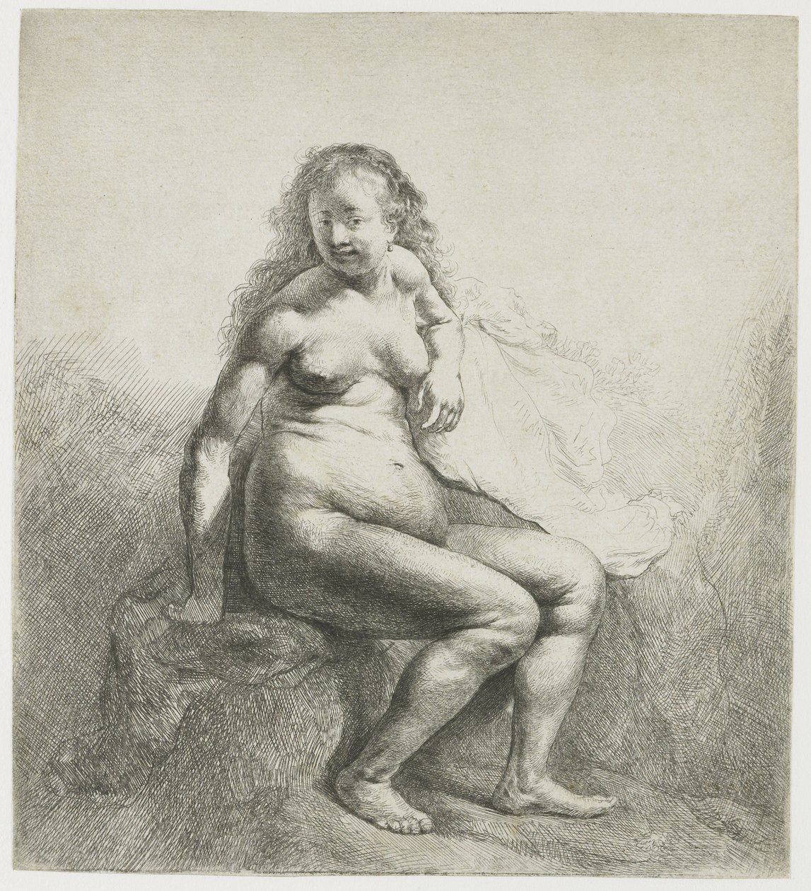 Naken kvinne på en haug av Rembrandt van Rijn