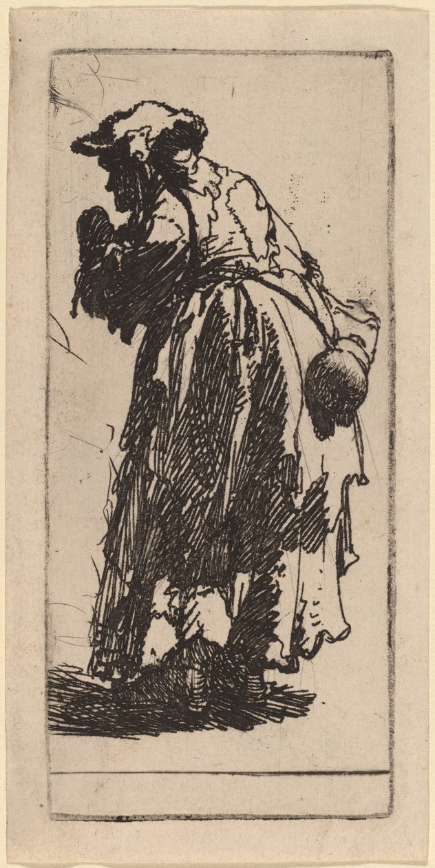 Gammel tiggerkvinne med kalebass av Rembrandt van Rijn