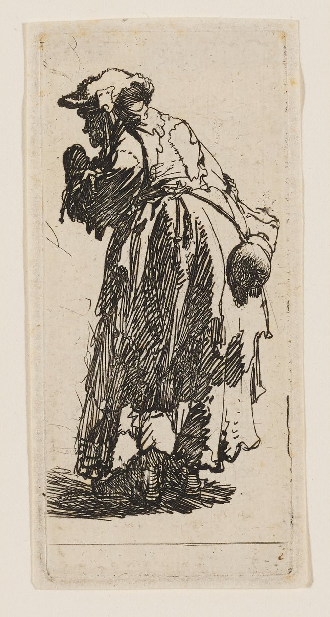 Gammel tiggerkvinne med en kalebass av Rembrandt van Rijn