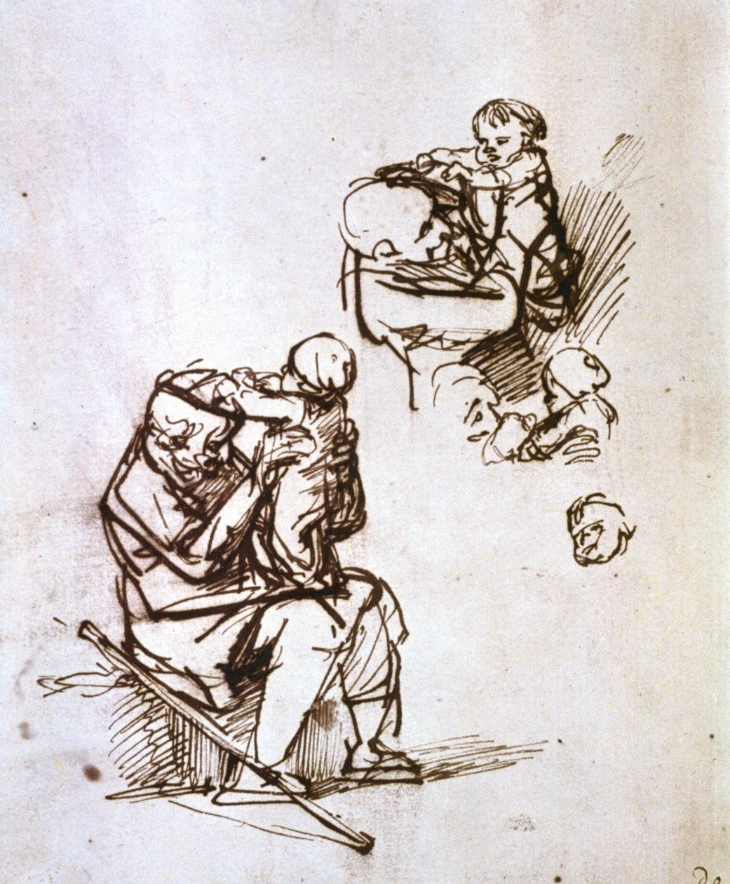 Gammel mann leker med barn, 1635-1640 av Rembrandt van Rijn