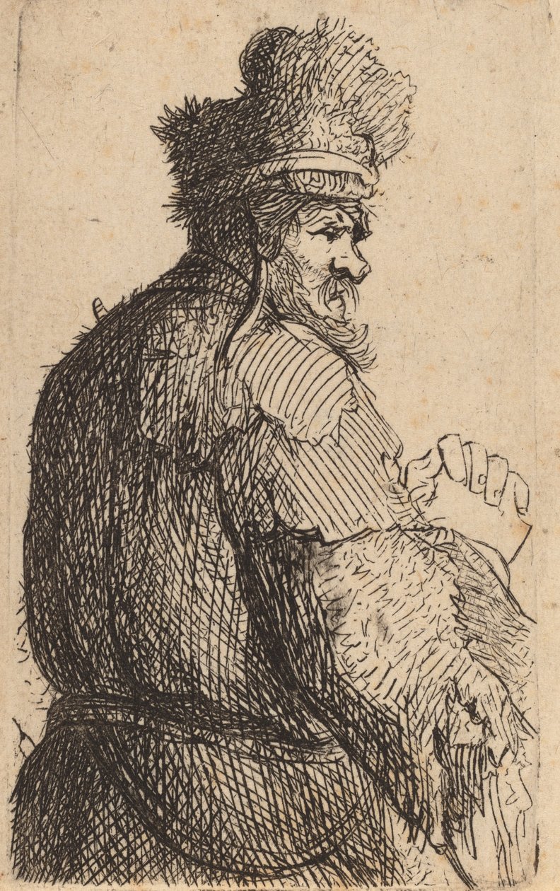 Gammel mann sett bakfra, profil til høyre, ca. 1631. av Rembrandt van Rijn