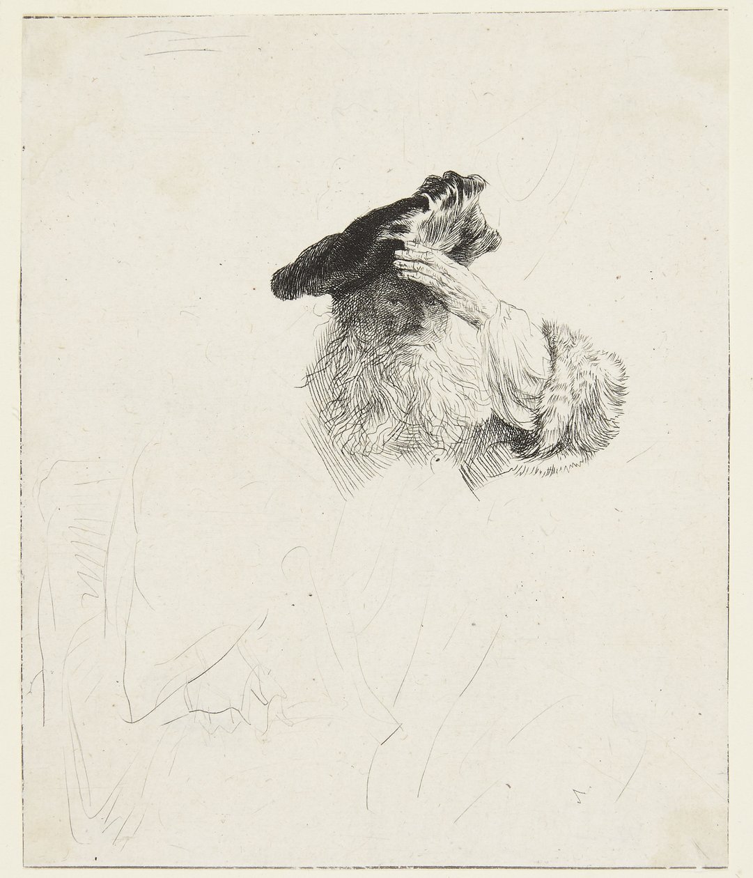 Gammel mann som skjermer øynene med hånden av Rembrandt van Rijn