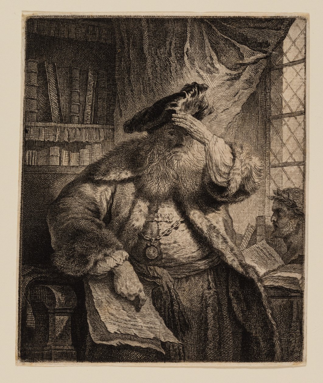 Gammel mann som skygger for øynene med hånden av Rembrandt van Rijn
