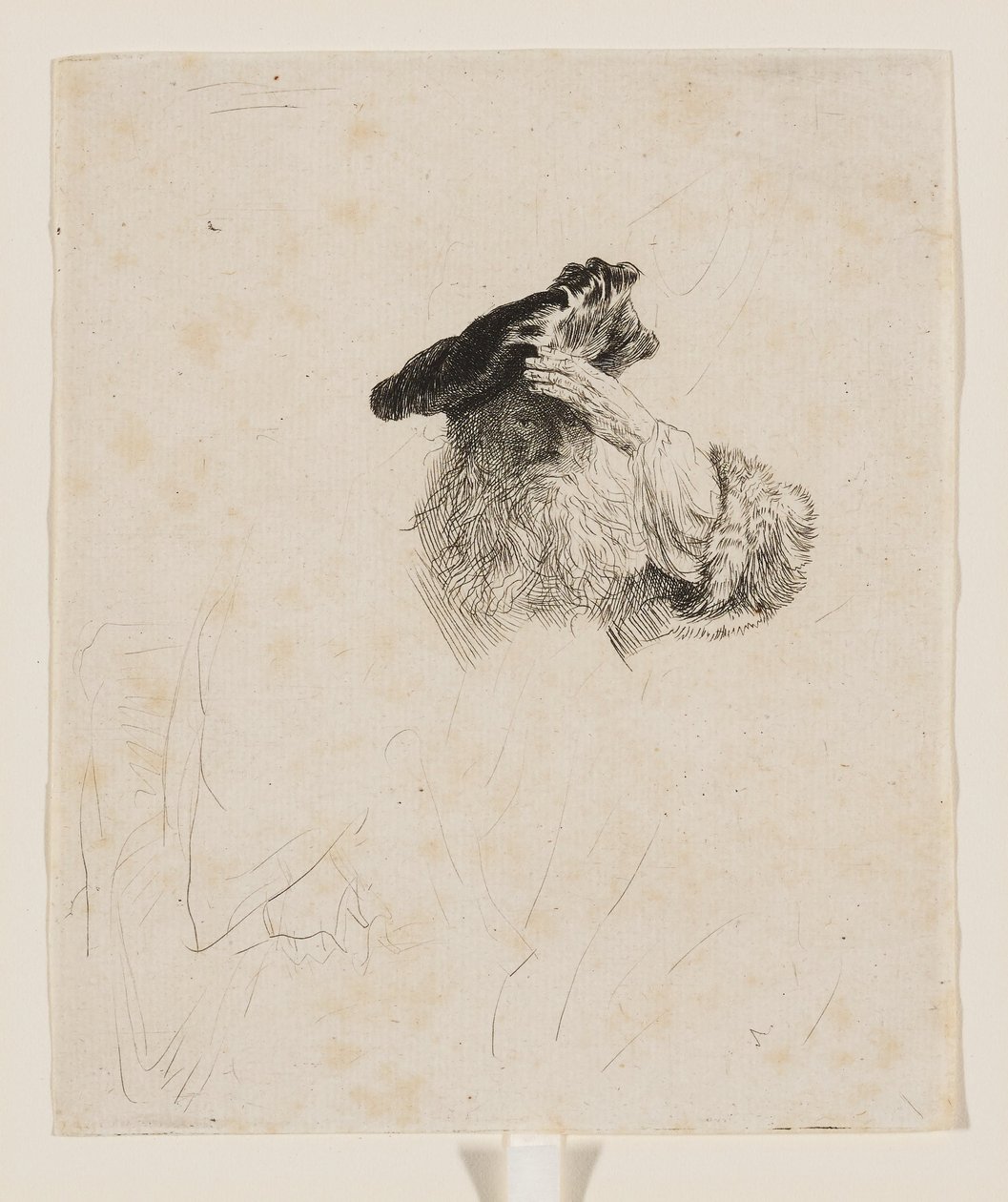 Gammel mann som skjermer øynene med hånden av Rembrandt van Rijn