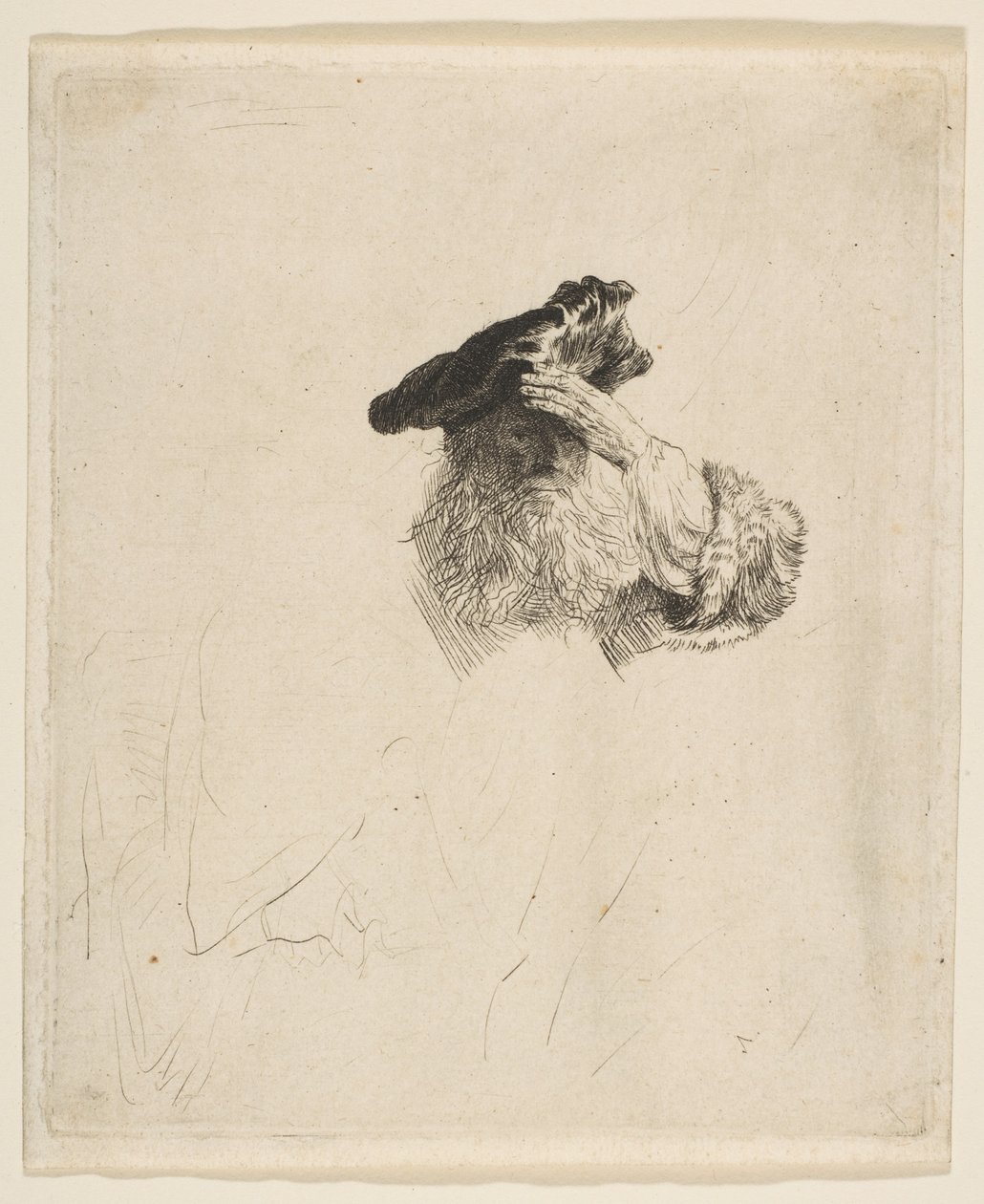 Gammel mann skygger for øynene med hånden, ca. 1639. av Rembrandt van Rijn