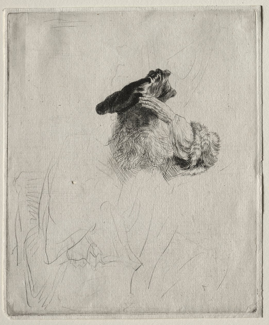 Gammel mann skygger for øynene med hånden, ca. 1639. av Rembrandt van Rijn