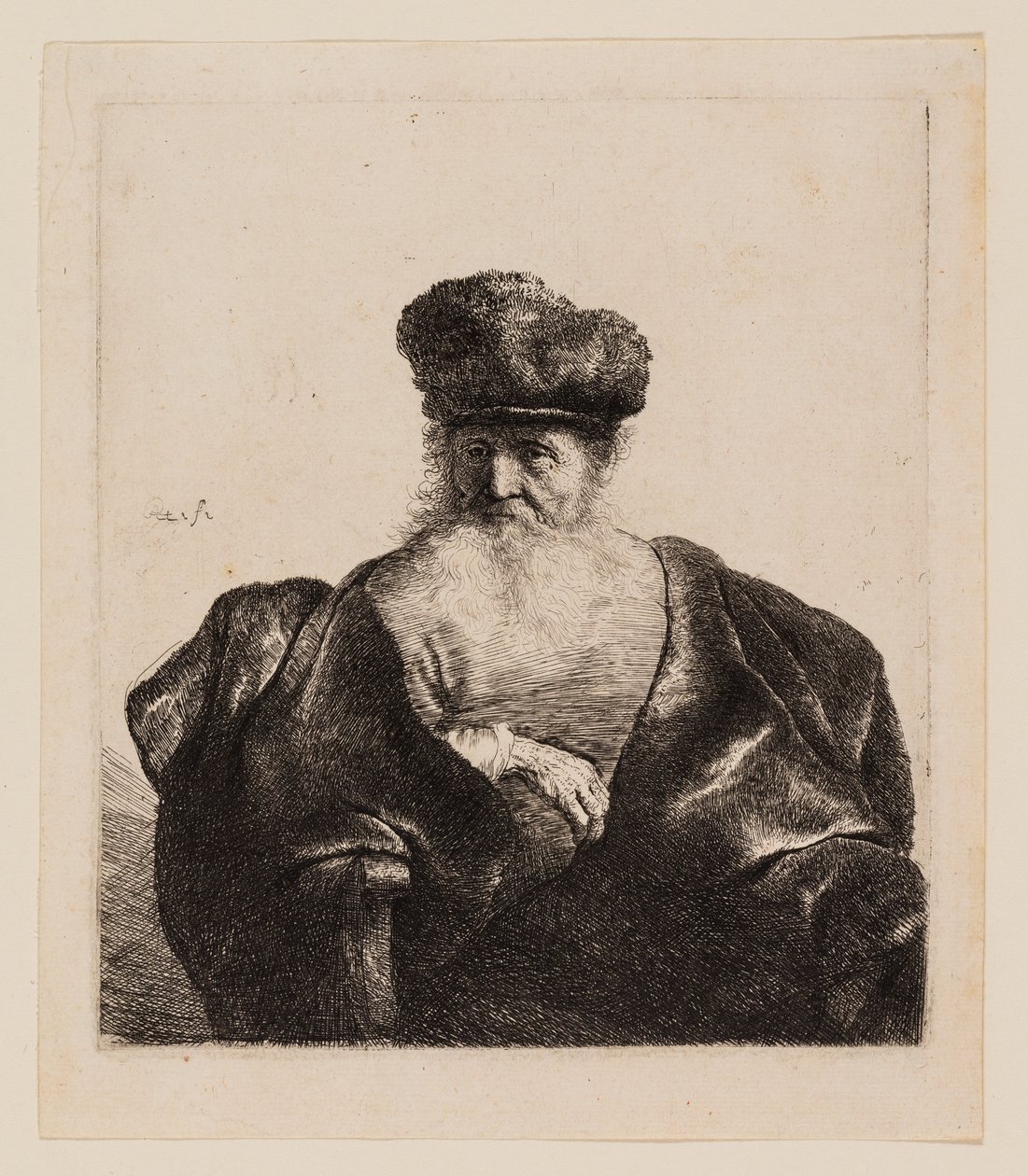 Gammel mann med skjegg, pelshatt og fløyelskappe av Rembrandt van Rijn