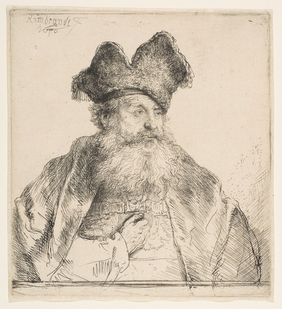 Gammel mann med delt pelshatt, 1640. av Rembrandt van Rijn
