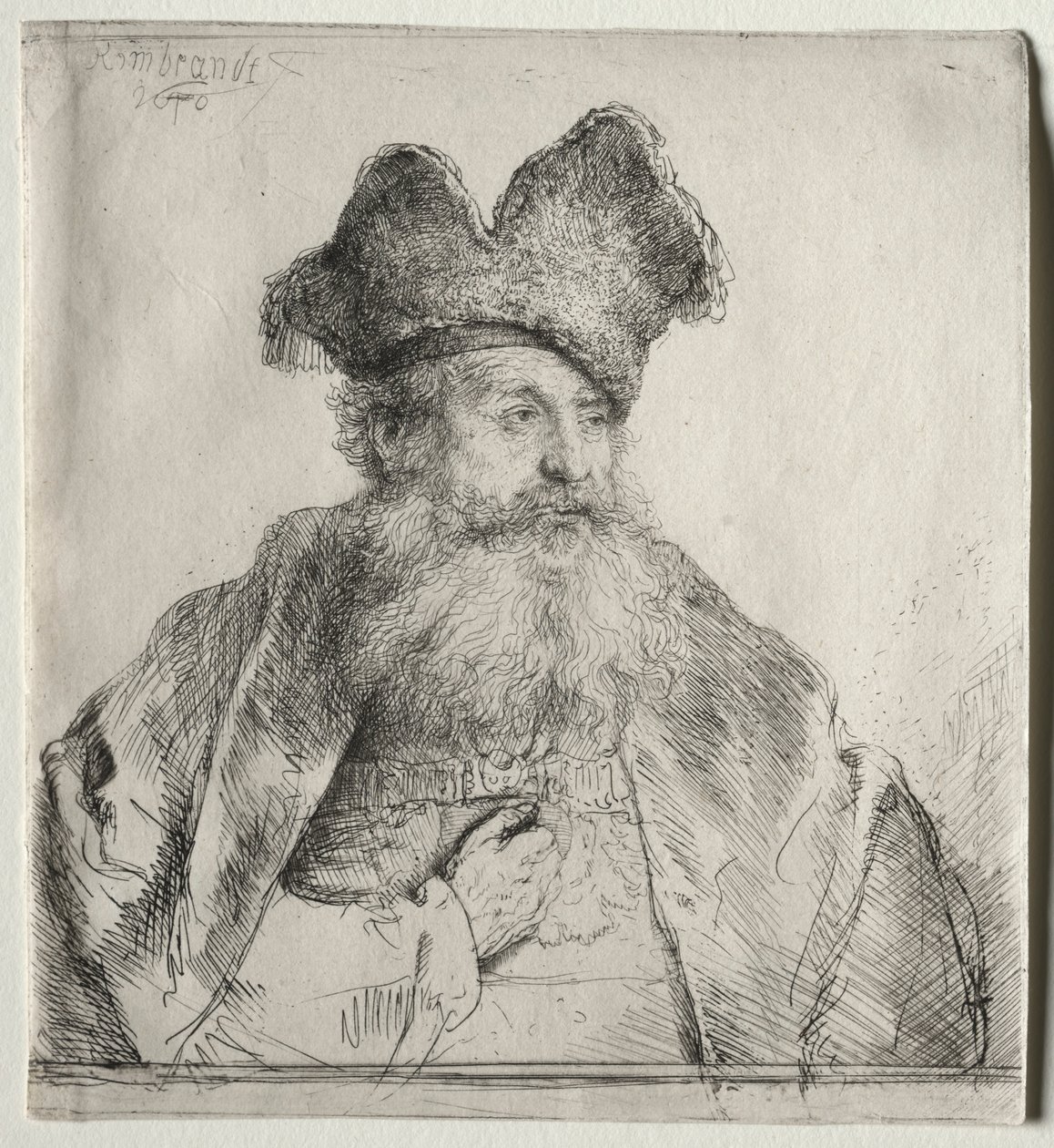Gammel mann med delt pelshatt, 1640. av Rembrandt van Rijn