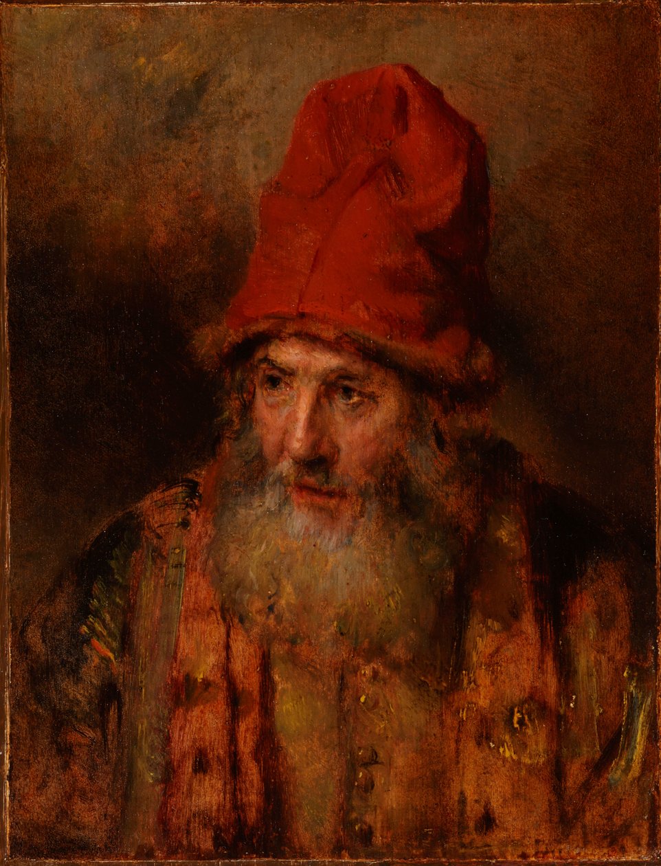 En gammel mann med en høy lue med pelskant av Rembrandt van Rijn