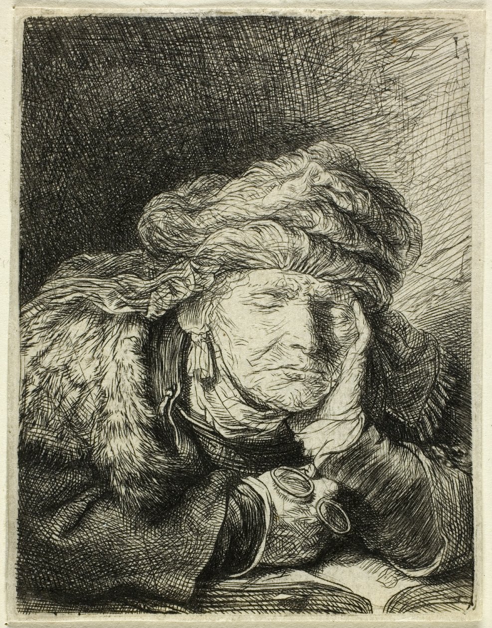 Gammel kvinne sover av Rembrandt van Rijn