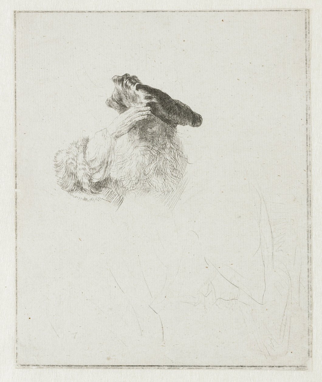 Gammel mann som skjermer øynene med hånden av Rembrandt van Rijn